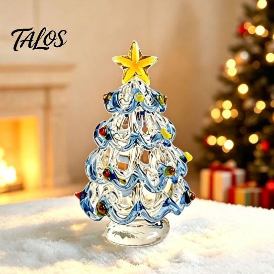Elegant Office Desk Decor Glazed Glass Christmas Tree Figurine, Handcrafted Ornament Gift for Friends Holiday Display, Colorful Modern Table