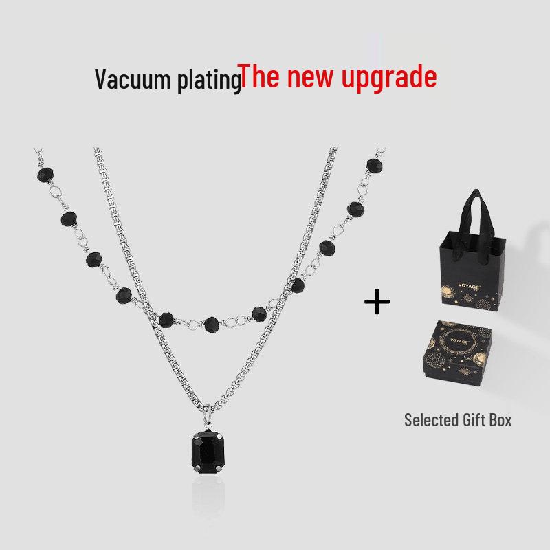 Double Layer Black Diamond Pendant Clavicle Necklace - Sweet & Spicy Style, High-End Light Luxury for Women