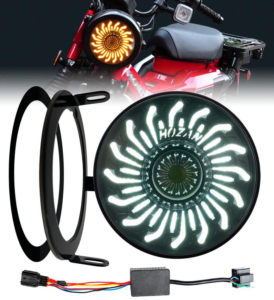 HENGTUAOTO Hunter Cub CT125 Exclusive Inch LED Headlight Chrysanthemum Petal DRL Headlight Fixing Ring Dedicated Adapter Cable with Ballast Applicable