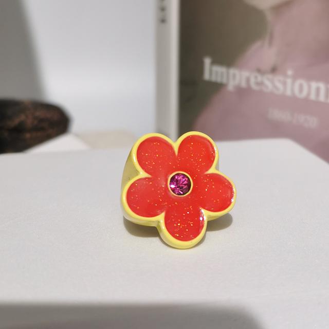 Colorful Glitter Enamel Flower Rings Y2K Fashion Floral Big Chunky Cocktail Ring for Women Girls Party Jewelry Ins Trendy New