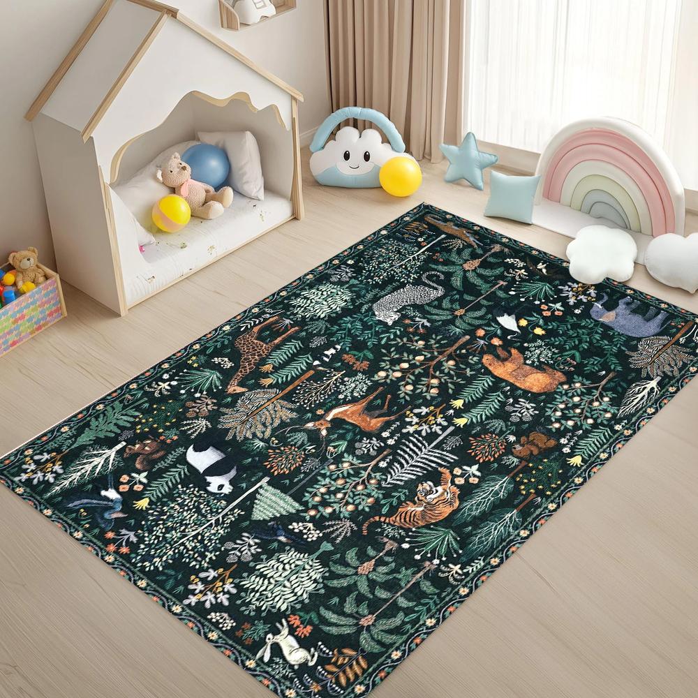 Cartoon Carpets Forest Animals Kid's Play Mat Non-slip Sofa Floor Mat Living Room Bedroom Area Rug Home Decor Chair Mat Gift