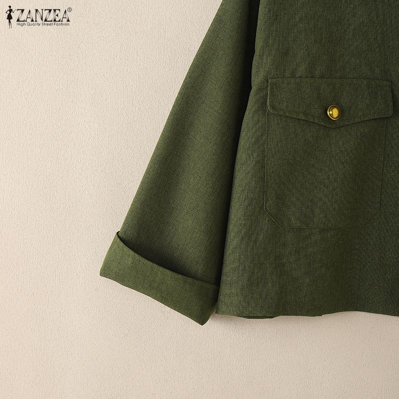 ZANZEA Women Casual Turn Down Collar Loose Long Sleeve Blouse