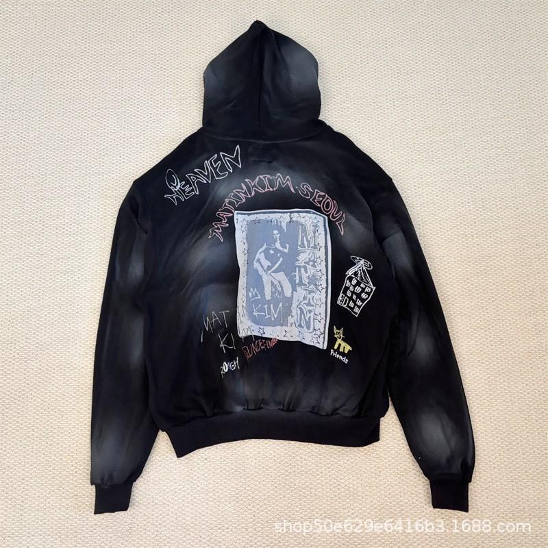 Matin Kim Womens Vintage Distressed Zip Hoodie Loose Fit Letter Print Streetwear Jacket Fall 2026