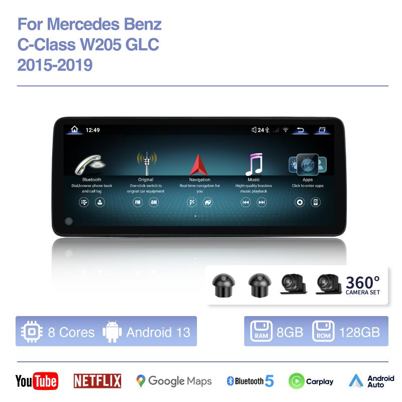 Player Multimedia Auto 12.8" Pentru Mercedes Benz C-Class W205 GLC 2015-2019 Navigație GPS Radio Android Carplay 4G WiFi Cameră 360