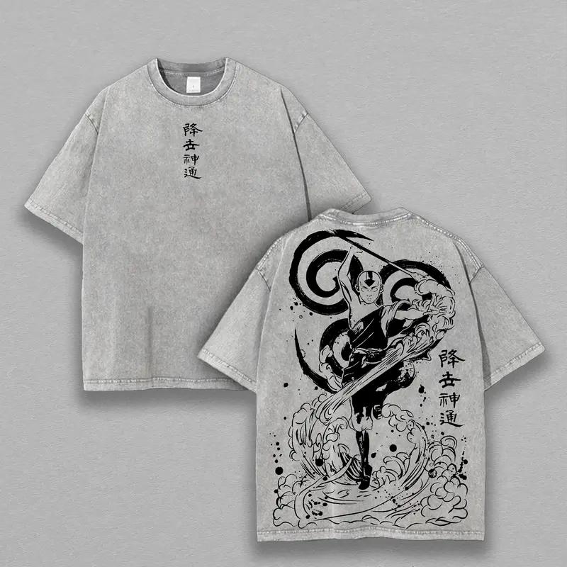 Aang Print T-shirt Avatar The Last Airbender Anime Clothing Men Women Casual Cotton Tshirts Vintage Washed Tee Harajuku T Shirt