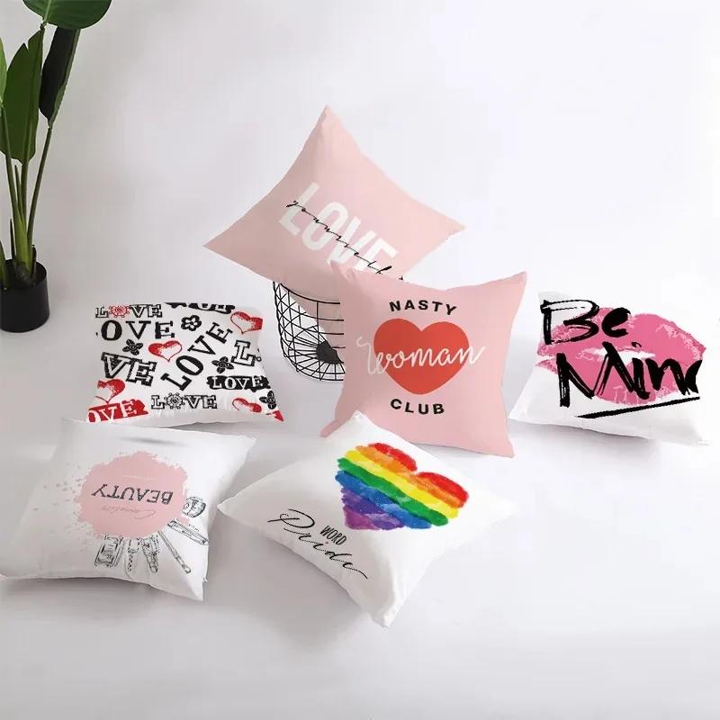 Love Heart Letters Floral Pillowcase Modern Nordic Fashion Pink Cushion Cover Sofa Seat Wedding Decorative Throw Pillows Cover