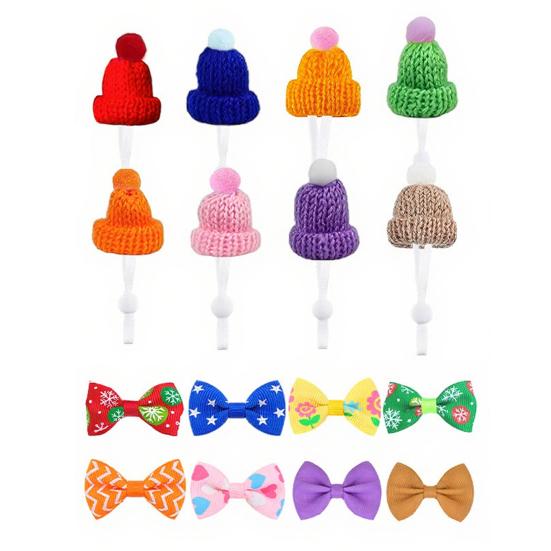 Christmas Desk Goose Outfit 7-Inch Goose Statue Outfit 8 Holiday Designs Knitted Hat And Bow for Home Office Desktop Festive Decorations