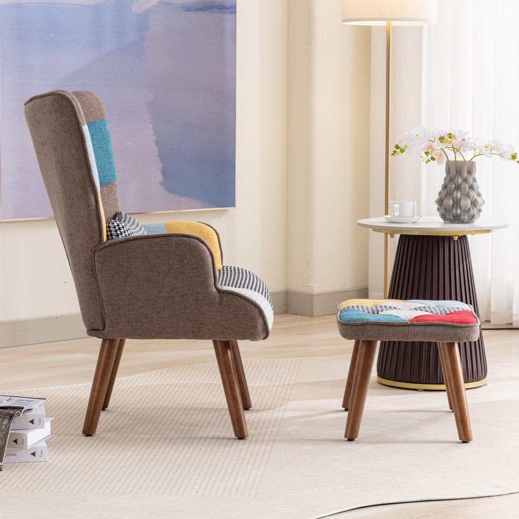 Color-matching Leisure Chair with Footstool, Backrest and Cushion, Living Room Leisure Chair Combination