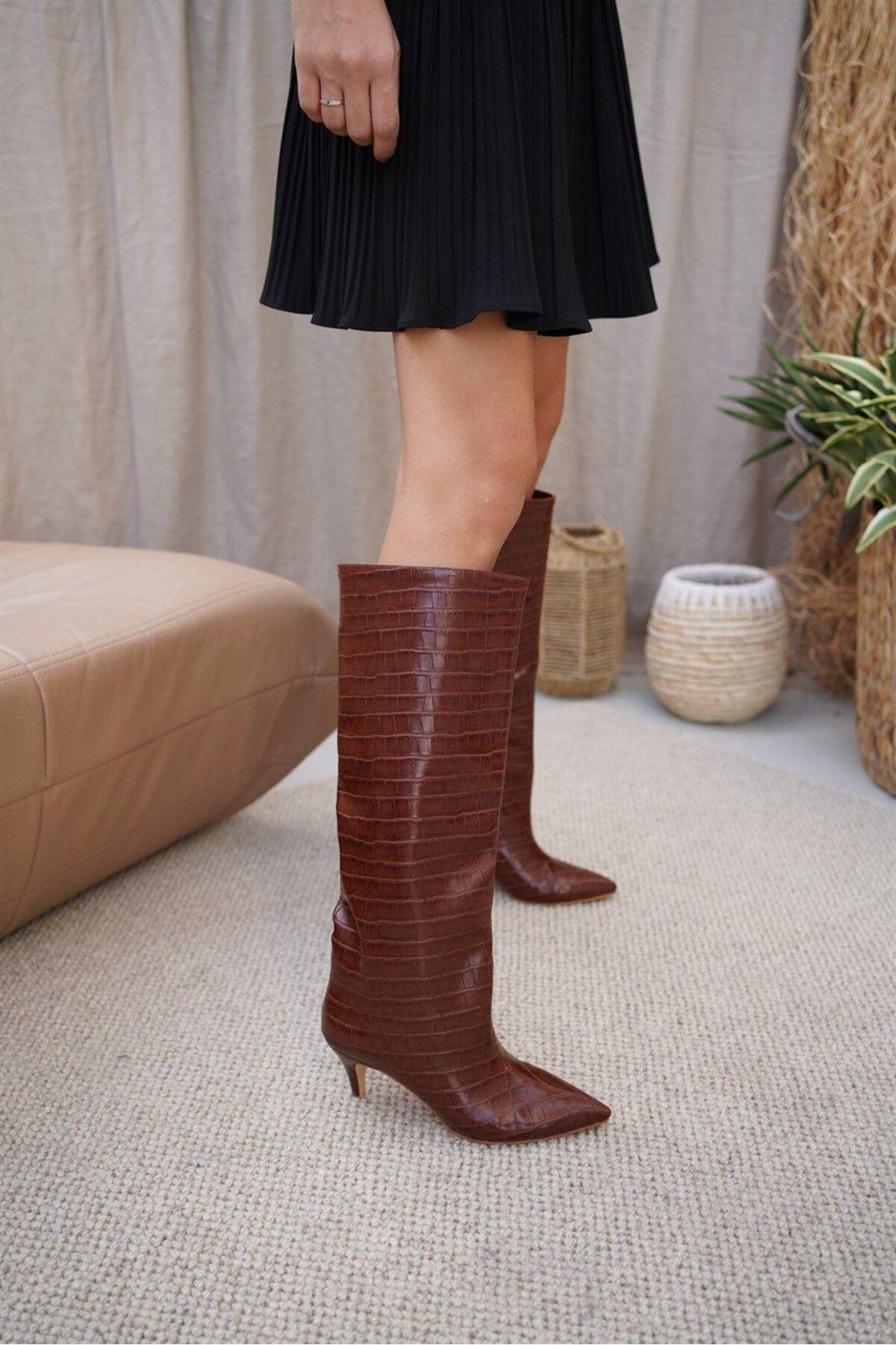 

Women Modern Stylish Fashion Boots Boot Agent Tan Crocodile Boots 35