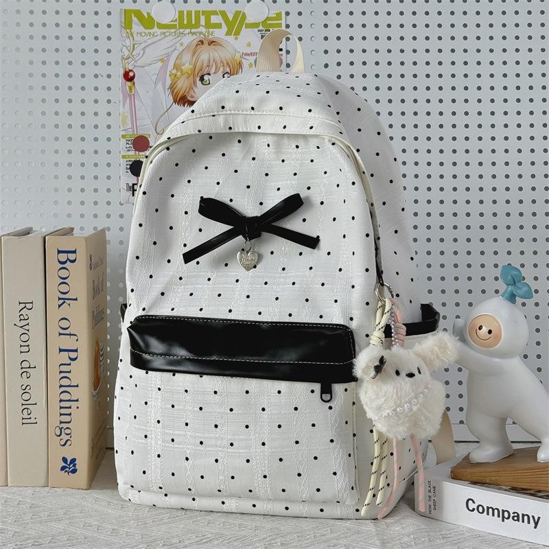 Schoolbag New Polka Dot Girl Backpack Tide Japanese Simple Versatile High Value Backpack Bow Student Travel Backpack