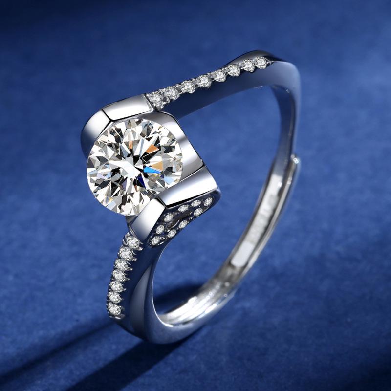 925 Sterling Silver Moissanite Love Ring, PT950 White Gold Plated, Colorfast Luxury Women's Band