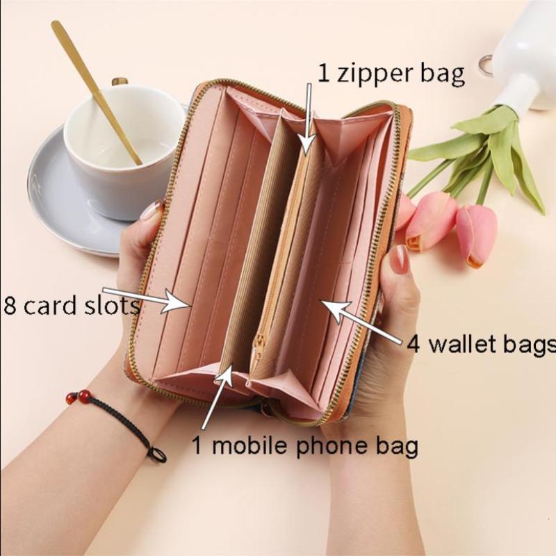 Vintage Lässig Kontrastfarben Blockfarben Langlebiges Langes Portemonnaie Reißverschluss Münzfach Clutches für Damen