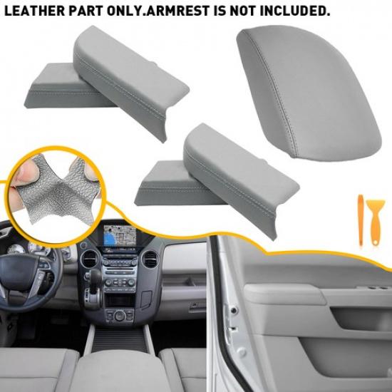 Fits Honda Pilot Leather Console Center Lid Front Rear Door Armrest Cover Gray