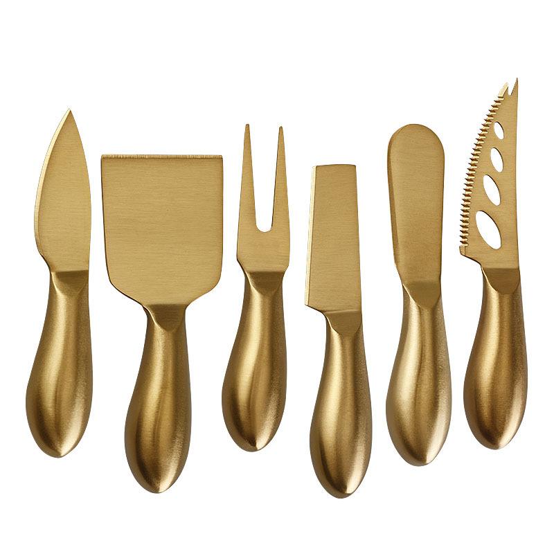 Mâner Gol din Oțel Inoxidabil, Cuțit de Brânză Auriu, Set de Cuțite de Brânză, Ambalaj cu Legătură Card, Cuțite și Furculițe Occidentale