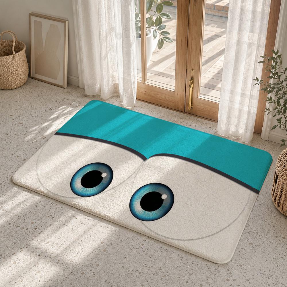 New Cartoon Big Eyes Floor Mat Flannel Rug Non Slip Absorbent Soft Washable For Entryway Hallway Bathroom Kitchen Decor