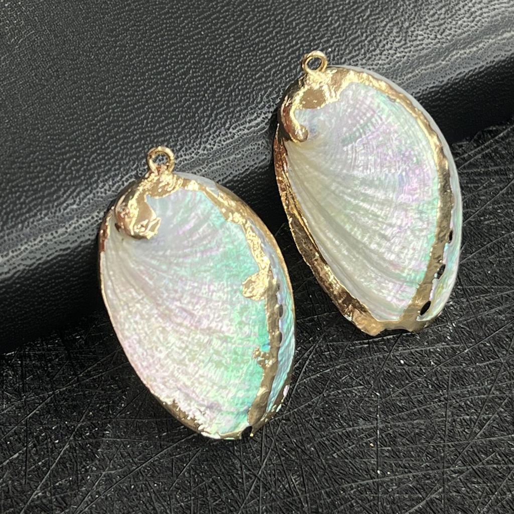 3Pcs, White Shell Zinc Alloy Pendant with Golden Edges, Boho Handmade Irregular Charms for Jewelry Making DIY Necklace Accessories, Unisex Crafts