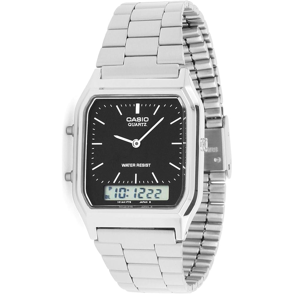 Casio AQ-230A-1DMQYES Men s Analog Quartz Watch Black Stainless Steel Band