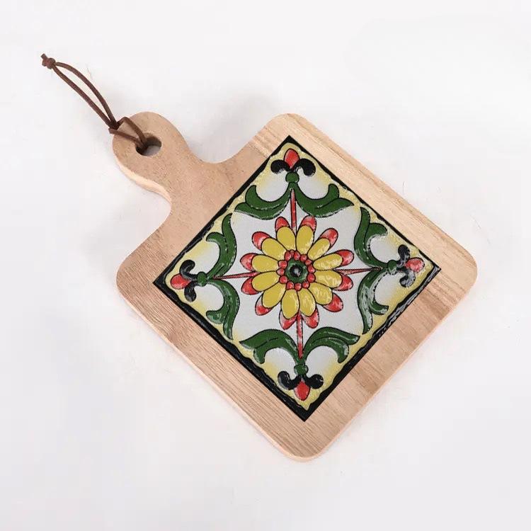 Solid Wood Flower Brick Hand Pot Mat Insulated Cup Mat Retro Dining Mat Decoration for Home Restaurants Kitchen Table Mat Cup