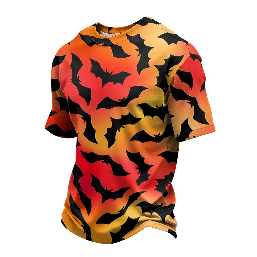 Men’s Casual Printed Crew Neck Lightweight Breathable Short Sleeve Shirt Halloween Themed Graphic Top Comfortable Fit