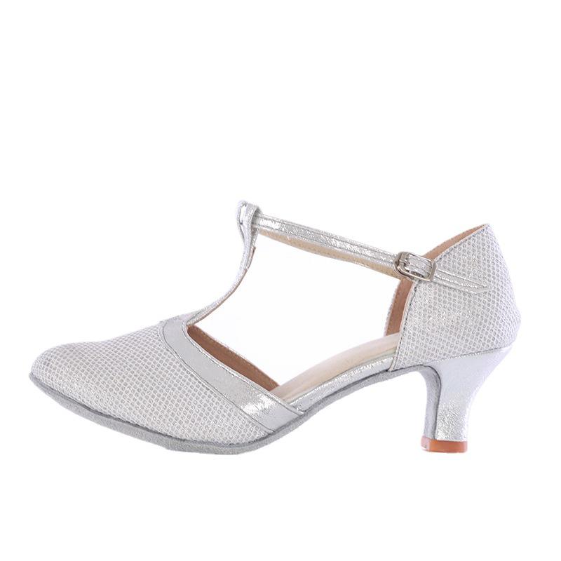 Silver Toe Women's Medium High Heel Latin Dance Shoes, Soft Sole, Closed Toe, Ballroom & Modern, Four Seasons