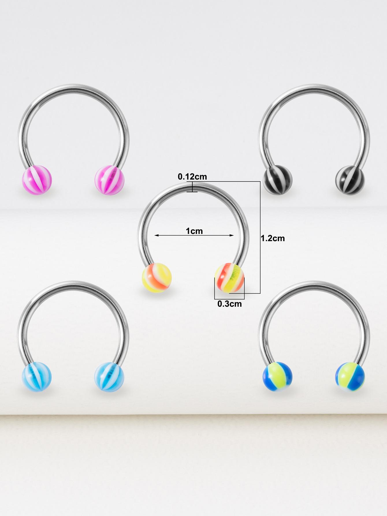 

5 шт., акриловое кольцо для носа из нержавеющей стали, ногти для губ, ногтей для бровей, круглый шарик, конус, подкова C, ювелирные изделия для пирсинга