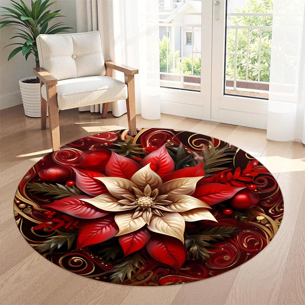 Christmas Round Carpet Perfect for Foyer Outdoor Kitchen Dining Room Anti-slip Round Rug Anime Office Decor Perfect Gift for Friends Family