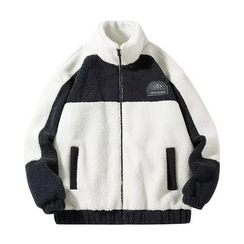 Men's Autumn and Winter Loose Lapel Colorblocking Jacket Youth Long Sleeve Casual Top