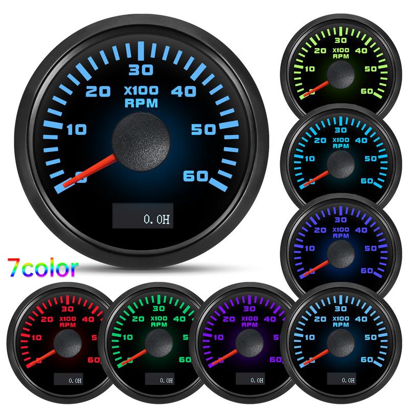 2" 52mm Tachometer 7 Color Light 3000,4000,6000,7000,8000 RPM Meter Hourmeter for Marine Boat Car 12V24V Waterproof IP67