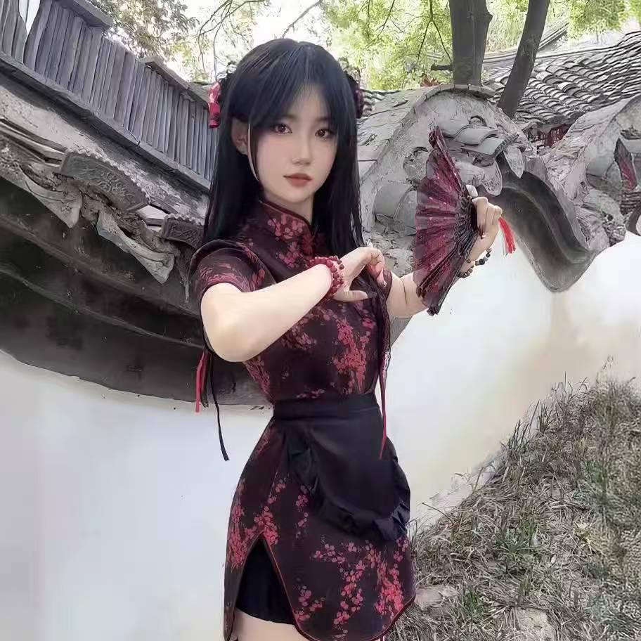 Chinesische Lolita Koch- & Dienstmädchenschürze Cosplay Cheongsam Kleid Set