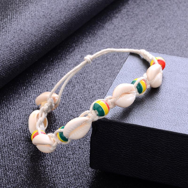 Bohemian Retro Charm Carved Wood Beads Shell Pendant Anklet With Handwork Weaving Artistry For Women