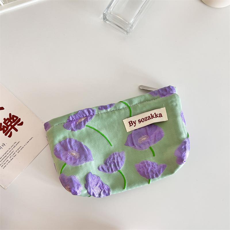 French Embossed Flowers Travel Cosmetic Storage Bag Wallet Cute Women Makeup Kits Handbags Phone Pencil Case Organizer Pouch Bag