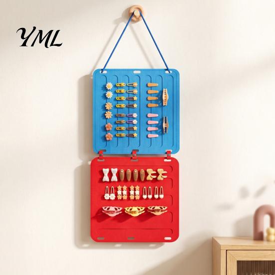 Thickened Felt Storage Bag Hair Accessories Wall Hanging Bag, Space Saving Organizer Kids Clip Holder with Hook, Multi-Color Partitioned for Hairclips
