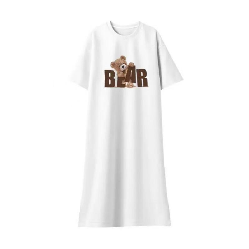 Women's Short-sleeved Dress Summer Loose Slit  T-shirt Dress French Loose Dress