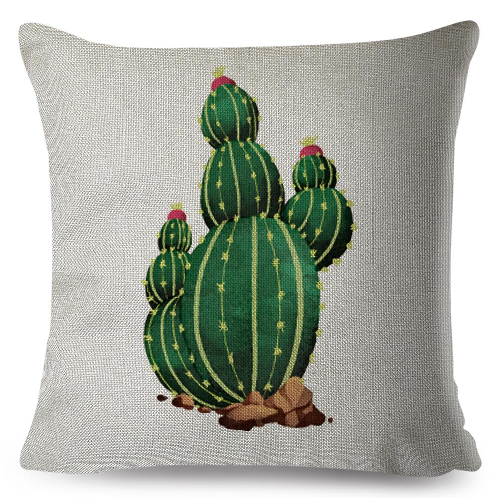 Cute Succulent Plant Cushion Covers Set Watercolor Potted Cactus In Cup Box Design Soft Pillow Home Decor Xcm