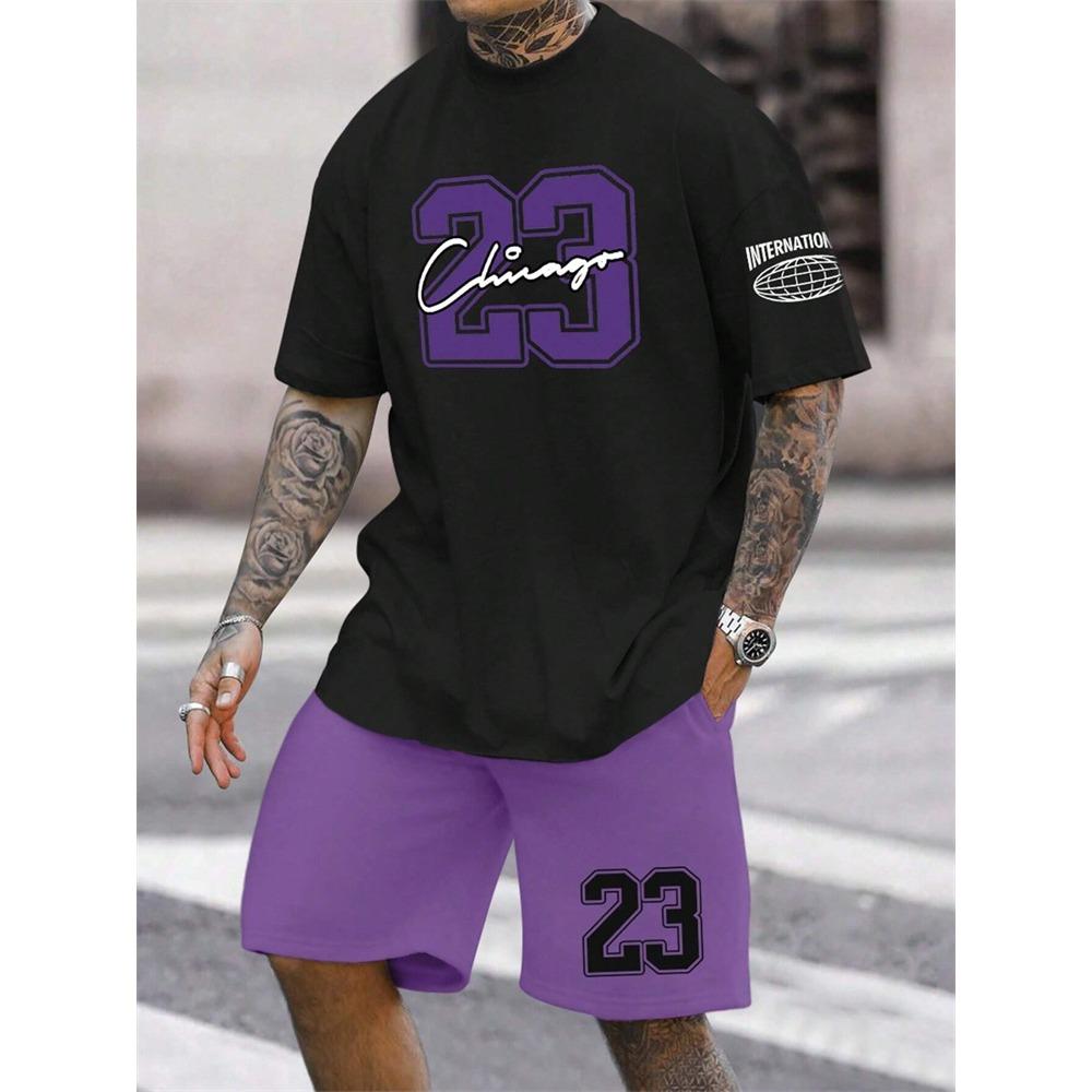 Summer Men's Fashion Short Sleeve Shorts 2-Piece Set T-Shirt and Shorts Outdoor Breathable Sportswear