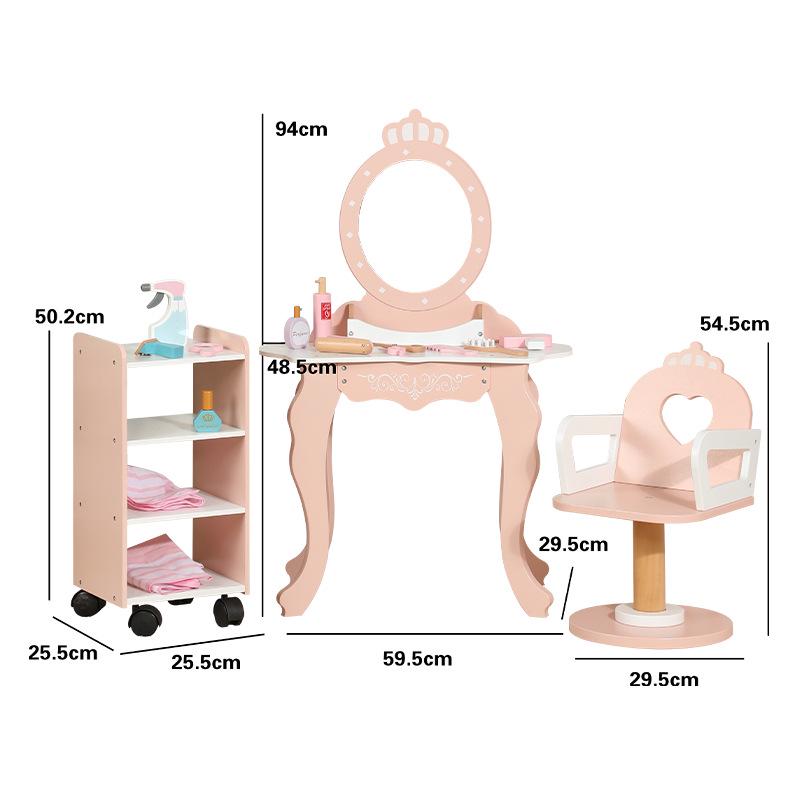 Kids' Wooden Vanity Playset - Pretend Barber Shop & Princess Dressing Table