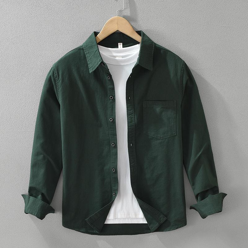 Casual Shirts for Men Japanese Style Green Long Sleeve Shirt Turn-down Collar Pure Cotton Shirt Spring and Summer New Men Tops