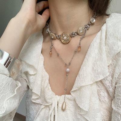 Court Style Light Luxury High-end Necklace Female Athena Sweet Cool Pearl Tassel Double-layer Spice Girl Style Neck Chain Accessories Tide