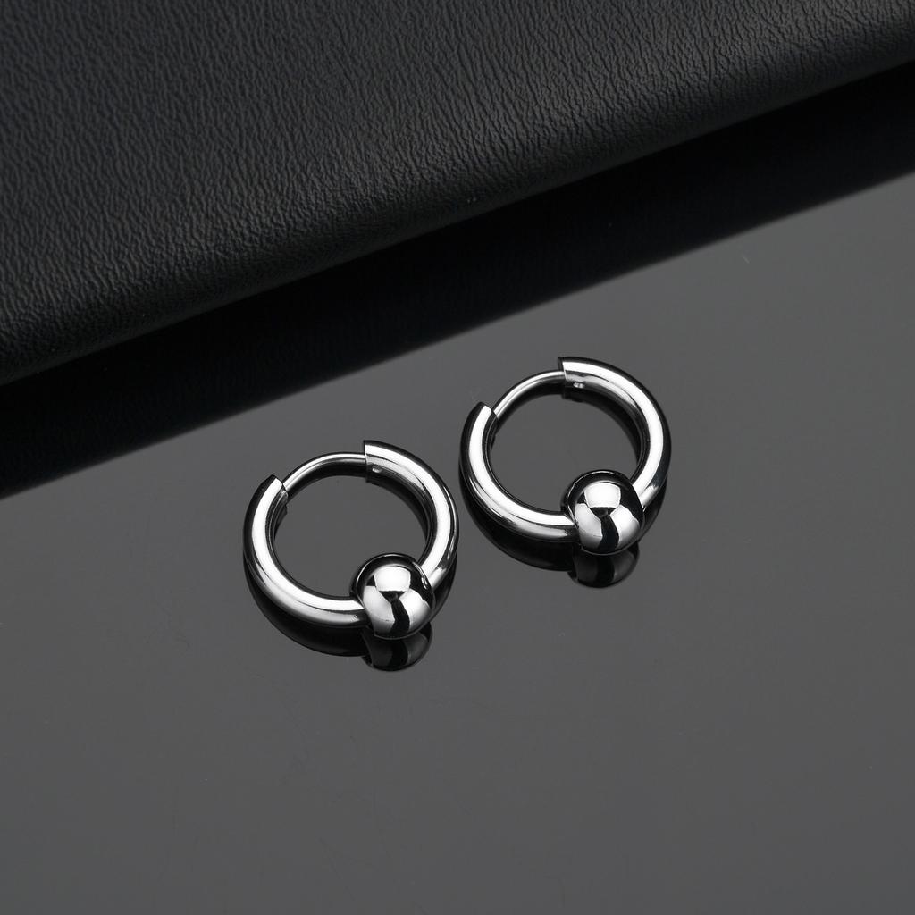 1 Pair Stainless Steel Hoop Earrings for Men Women Small Circle Metal Ball Anti-allergic Ear Buckle Rock Hip Hop Zircon