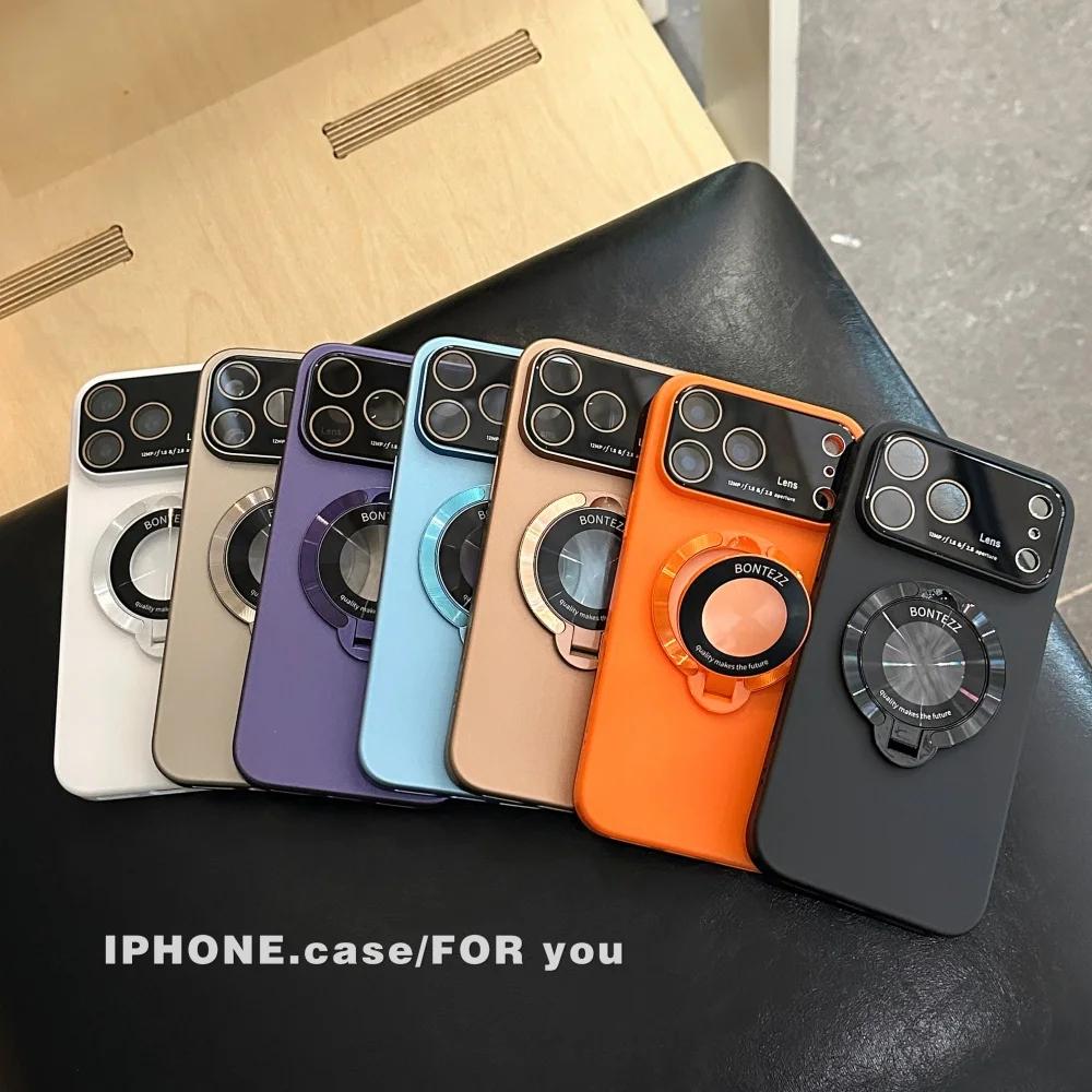Luxury Glass Camera Phone Case For IPhone 17Pro Max Air 16 Plus 15 14 13 12 Magnetic Bracket Glossy Full-pack Anti-Drop PC Cover