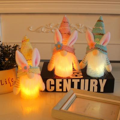 Easter Rabbit Ear With Light Luminous Faceless Gnome Dwarf Dolls Easter Decoration Rabbit Year Gift Kids Rabbit Toy