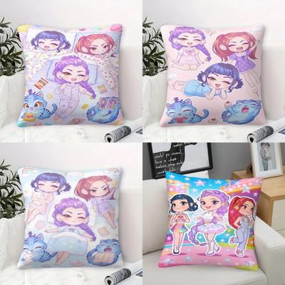 Kpop Style Throw Pillow Decorative Cushion Cute Chibi Anime Girl Pajama Snack Print Polyester Pillow For Sofa Bedroom Fans Home Decor