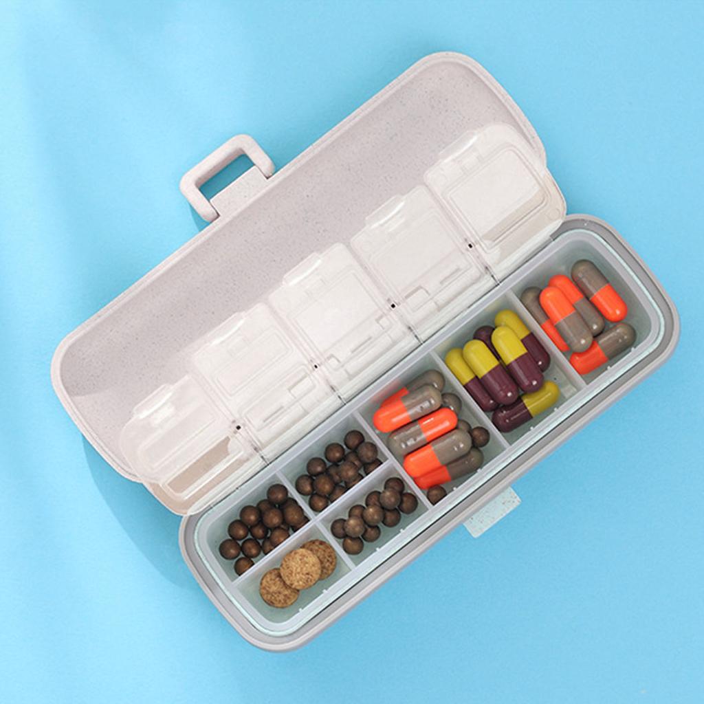 Medicine Case Small Portable 7 Compartments Container Travel Medicine Box for Pocket Daily Use Beige