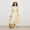 Autumn Water Lady V-Neck Puff Sleeve Embroidered Dress