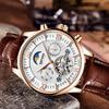KINYUED J087 Modische Mechanische Herren-Handaufzug-Armbanduhr Leder Leuchtzeiger Luxuriöse Herren-Armbanduhr Herrenuhr