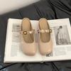 Retro square head one-word buckle slippers Muller sandals girl 2025 summer French rhinestone ugly cute flat bottom half slippers
