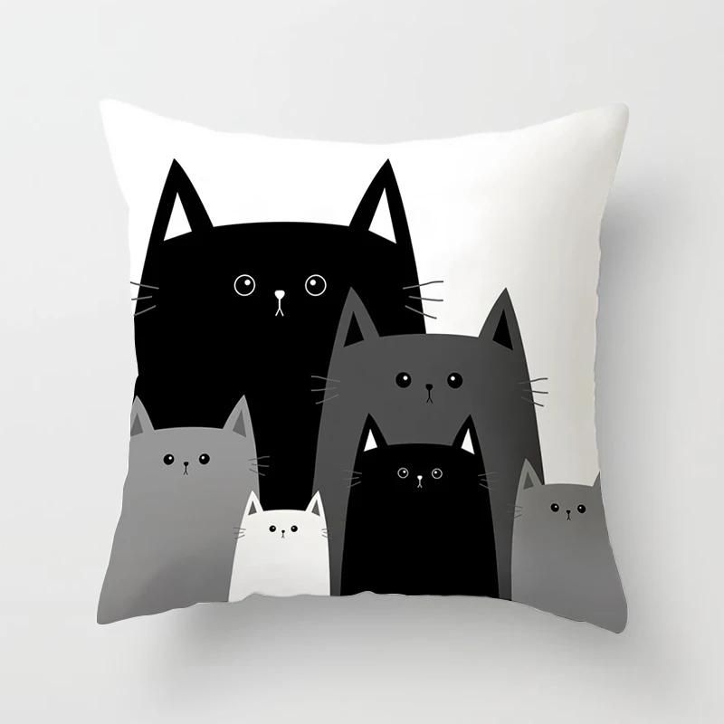 Funny Cute Black Lover Cat Pillowcase Cushion Cover 4545 Polyester Pillow Cover Sofa Car Home Decor Room Decoration