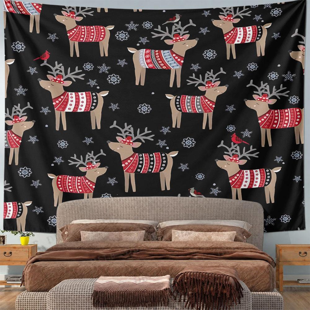 Reindeer Sweater Bird Tapestry Wall Hanging Christmas Knit Decor for Bedroom Living Room Cozy Holiday Gift