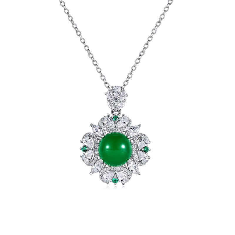 

Elegant Retro S925 Sterling Silver Simulated Emerald Pendant Necklace for Women 925 Silver зелёный/алмаз