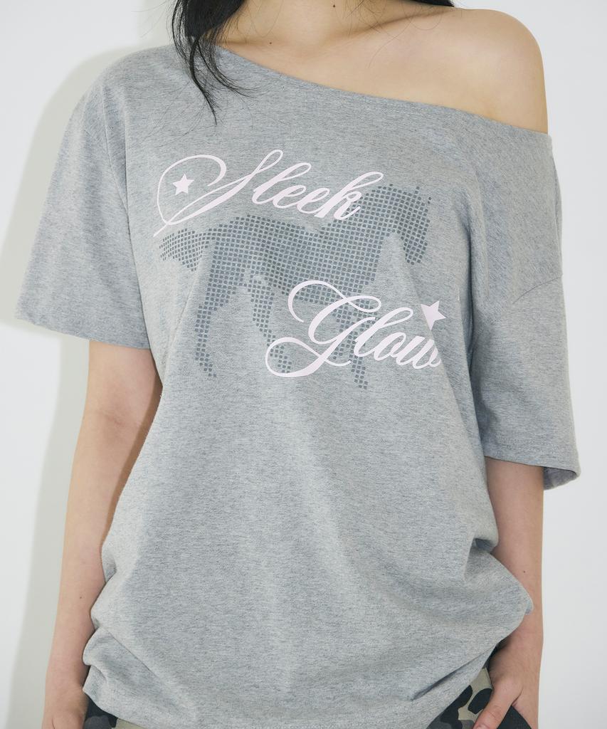 Seulliggeullou Horse One-Shoulder T-Shirt [Gray]